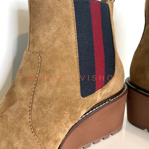 Minimalist | Cecelia for Anthropologie Tan Suede Platform Pull-On Boot | Wedge - Picture 2 of 16